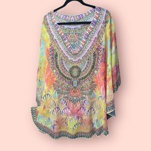 Colorful Mosaic Aztec Print Tunic – Sheer, Flowy & Perfect for Summer Festivals